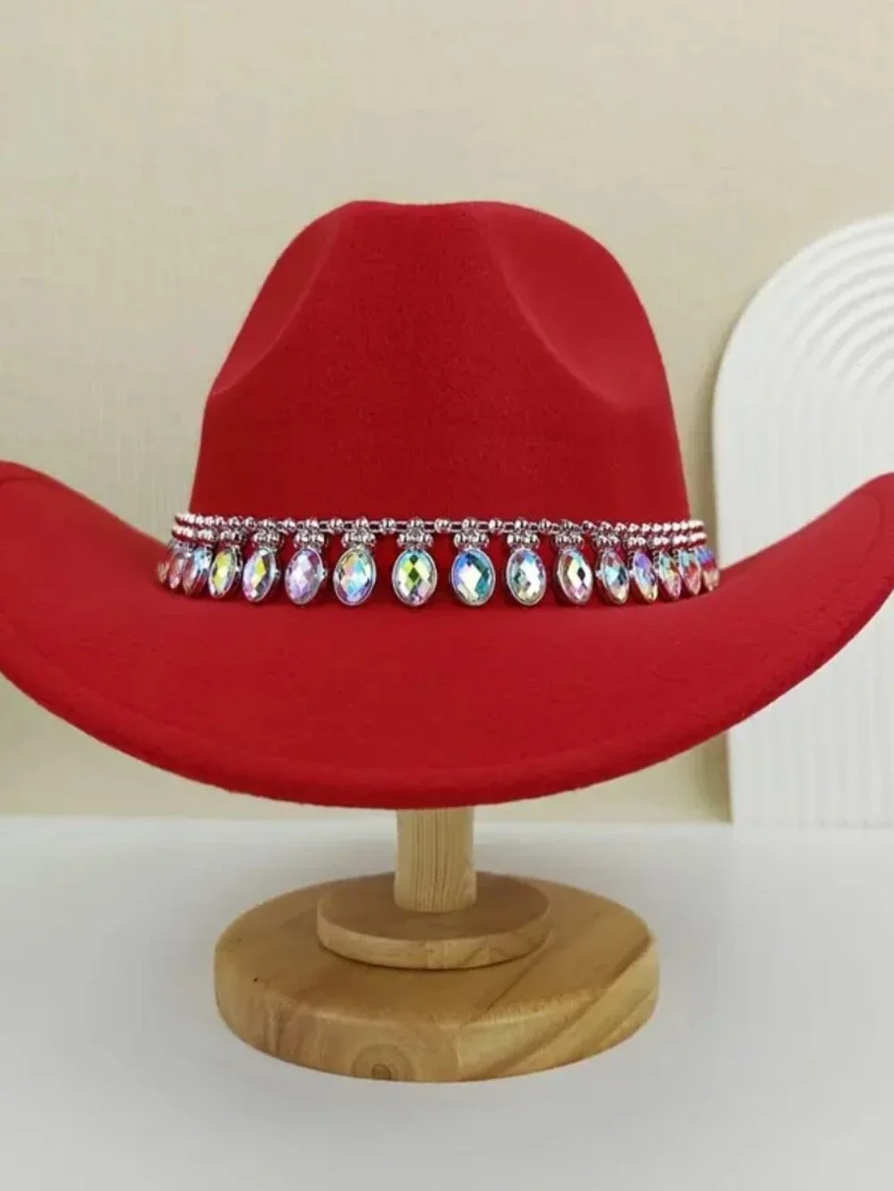 Red Crystal Trim Women's Felt Cowboy Hat